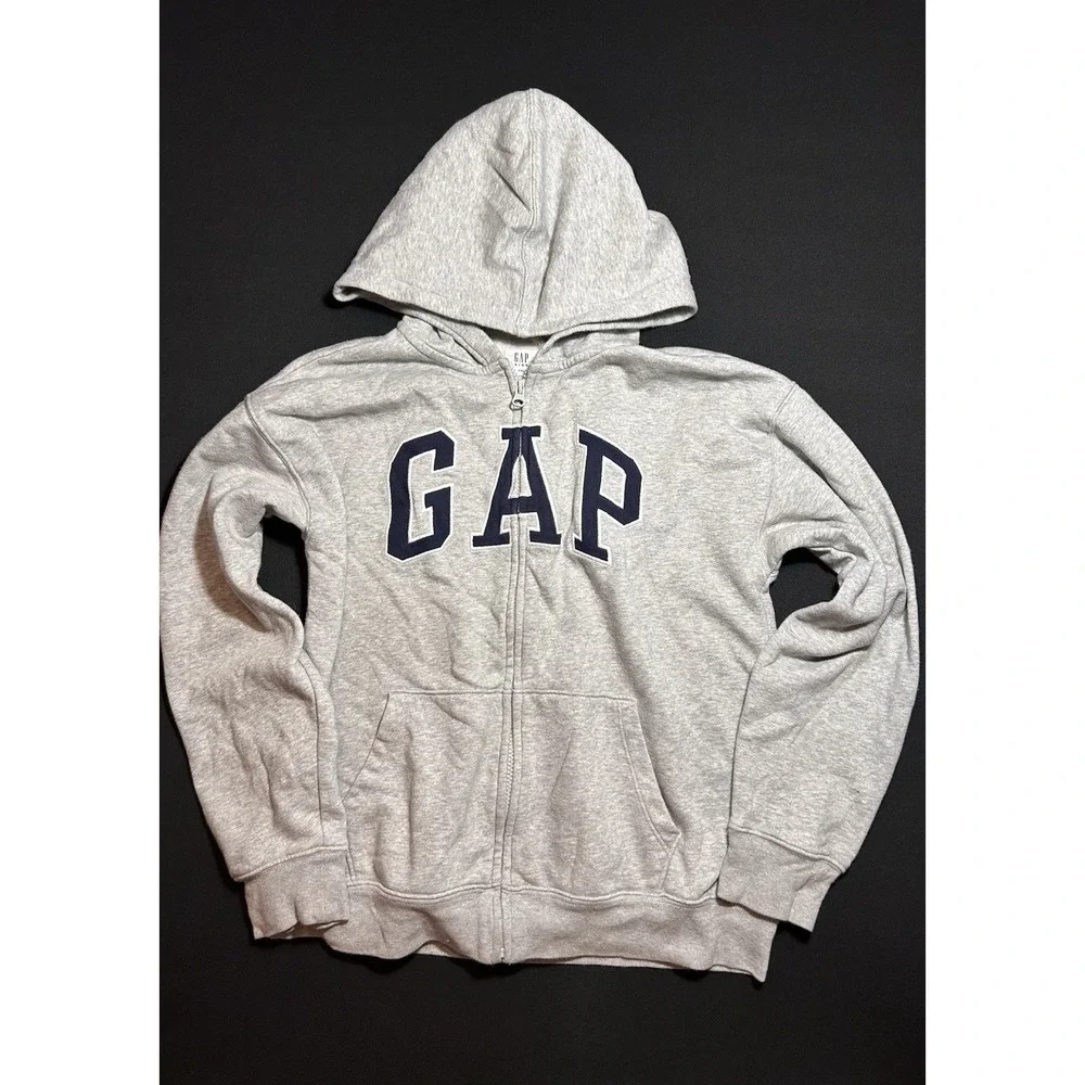 Gap Kids Boys Gray XXL Full Zip Logo Fleece Hoodie Sweatshirt Pockets
